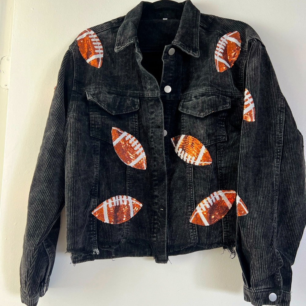Football season black corduroy jacket